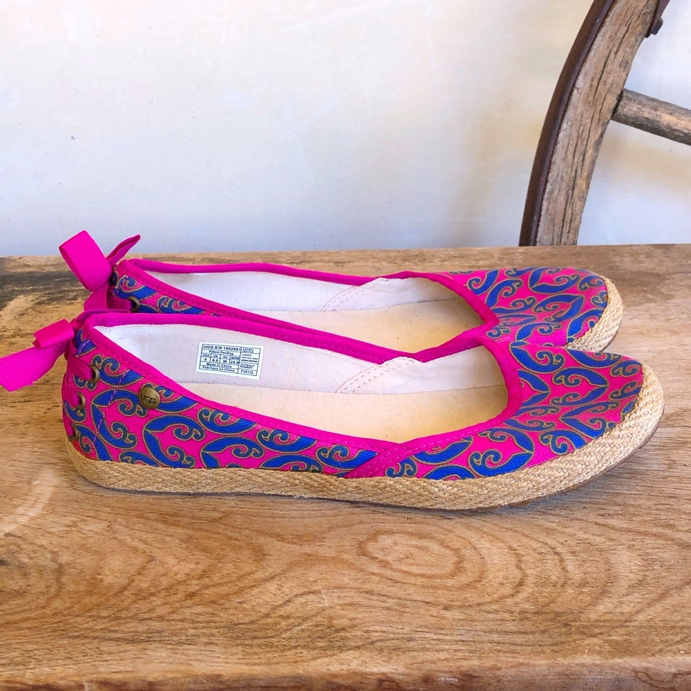 UGG AUSTRALIA Espadrille Flats Bows Partial Shearling Wool Fur Lining Comfort 8M